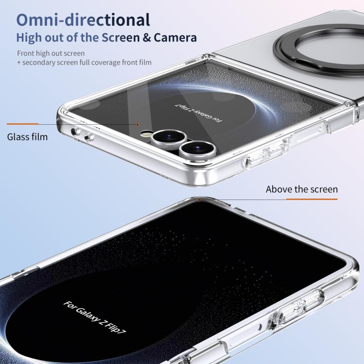 For Samsung Galaxy Z Flip7 5G Integrated Ice-feel High-transparency 360-Degree Rotating Stand MagSafe Folding Phone Case