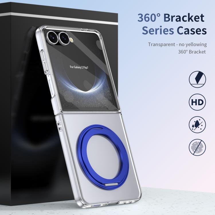 For Samsung Galaxy Z Flip7 5G Integrated Ice-feel High-transparency 360-Degree Rotating Stand MagSafe Folding Phone Case