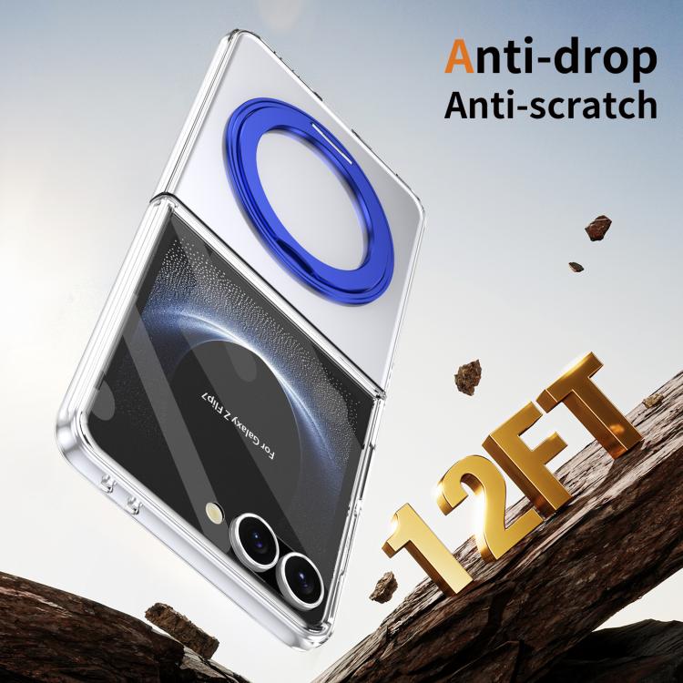 For Samsung Galaxy Z Flip7 5G Integrated Ice-feel High-transparency 360-Degree Rotating Stand MagSafe Folding Phone Case