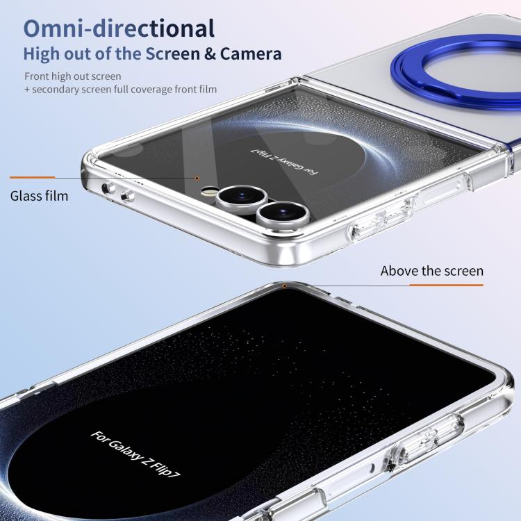 For Samsung Galaxy Z Flip7 5G Integrated Ice-feel High-transparency 360-Degree Rotating Stand MagSafe Folding Phone Case