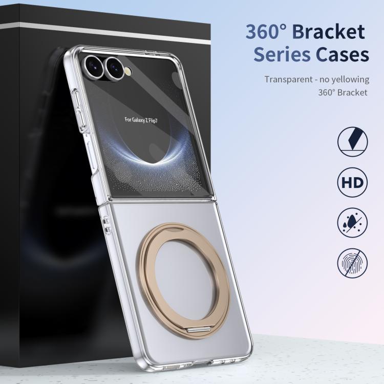 For Samsung Galaxy Z Flip7 5G Integrated Ice-feel High-transparency 360-Degree Rotating Stand MagSafe Folding Phone Case