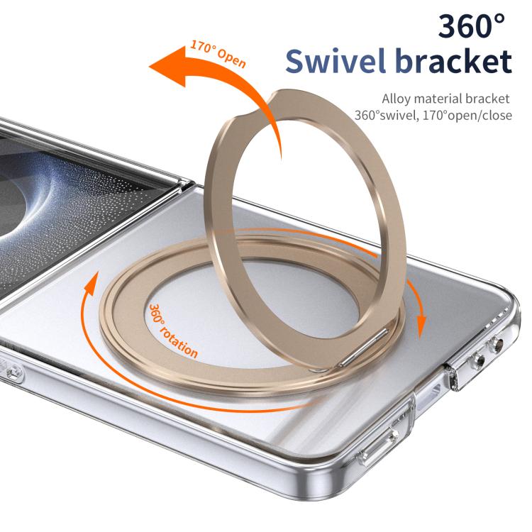 For Samsung Galaxy Z Flip7 5G Integrated Ice-feel High-transparency 360-Degree Rotating Stand MagSafe Folding Phone Case
