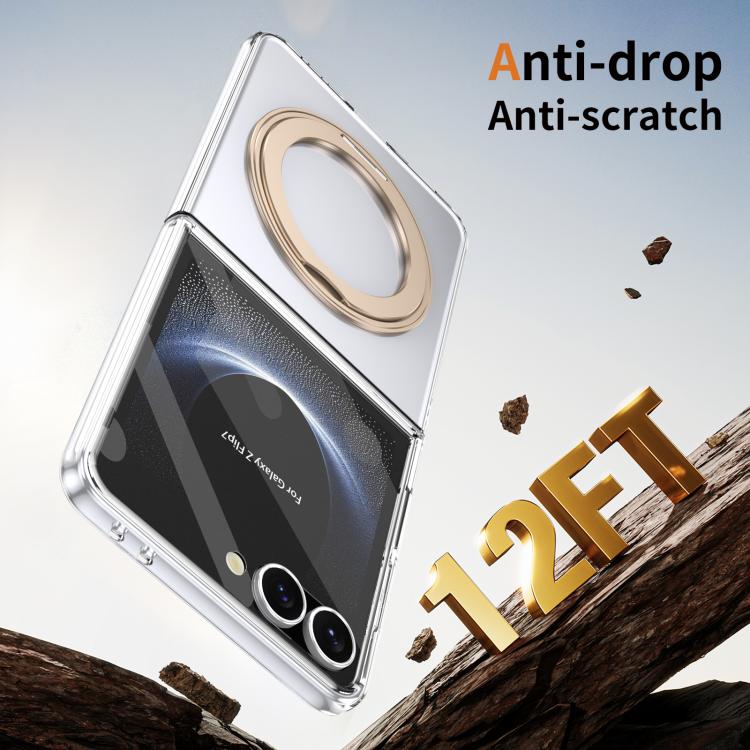 For Samsung Galaxy Z Flip7 5G Integrated Ice-feel High-transparency 360-Degree Rotating Stand MagSafe Folding Phone Case