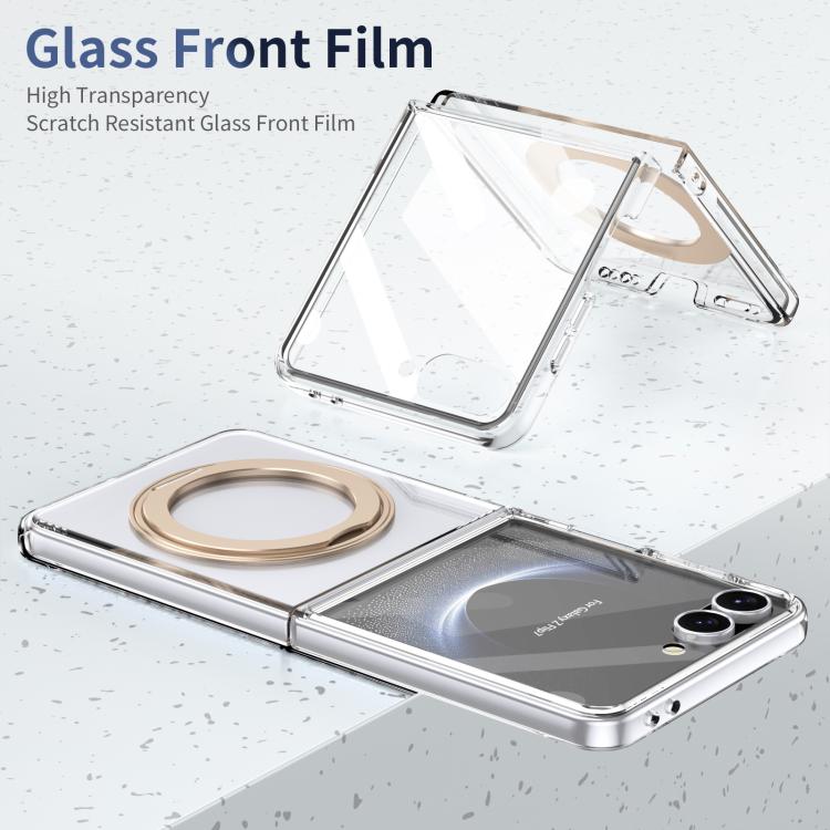 For Samsung Galaxy Z Flip7 5G Integrated Ice-feel High-transparency 360-Degree Rotating Stand MagSafe Folding Phone Case
