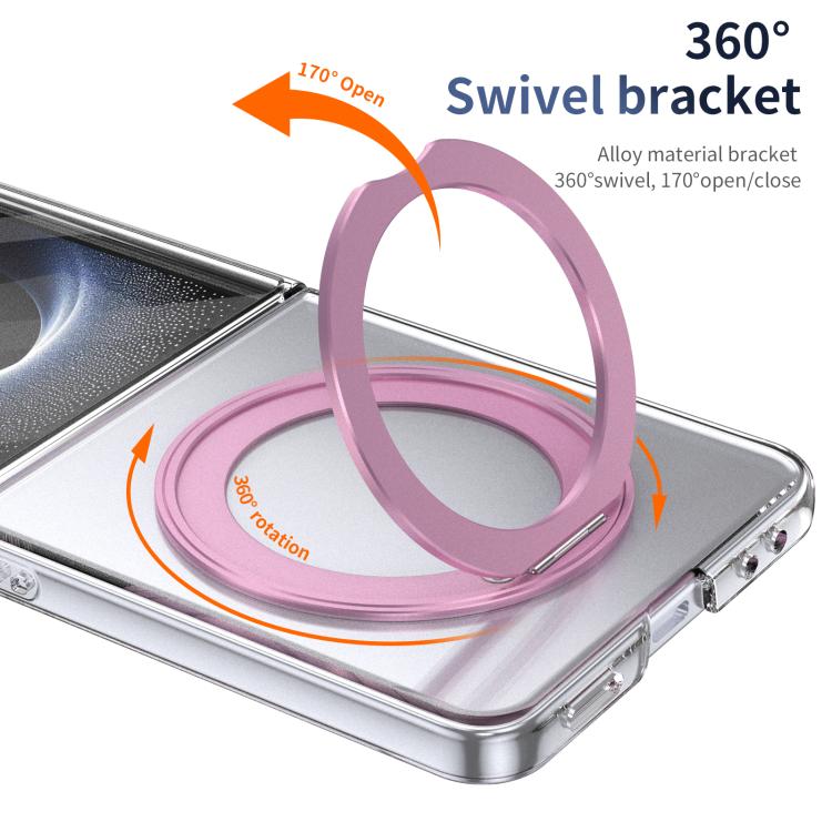For Samsung Galaxy Z Flip7 5G Integrated Ice-feel High-transparency 360-Degree Rotating Stand MagSafe Folding Phone Case