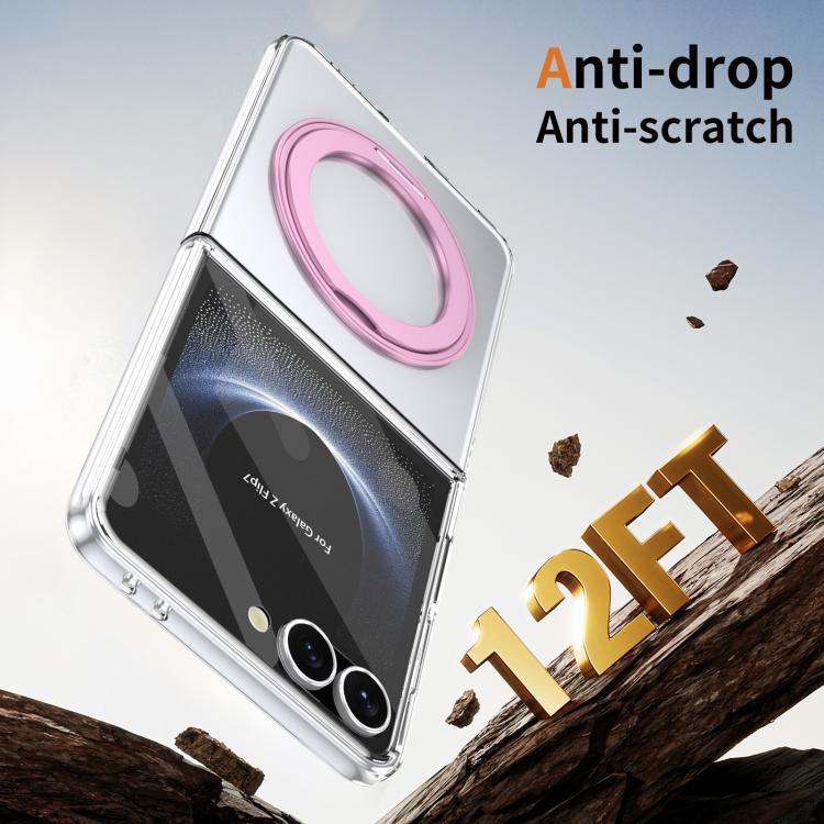 For Samsung Galaxy Z Flip7 5G Integrated Ice-feel High-transparency 360-Degree Rotating Stand MagSafe Folding Phone Case