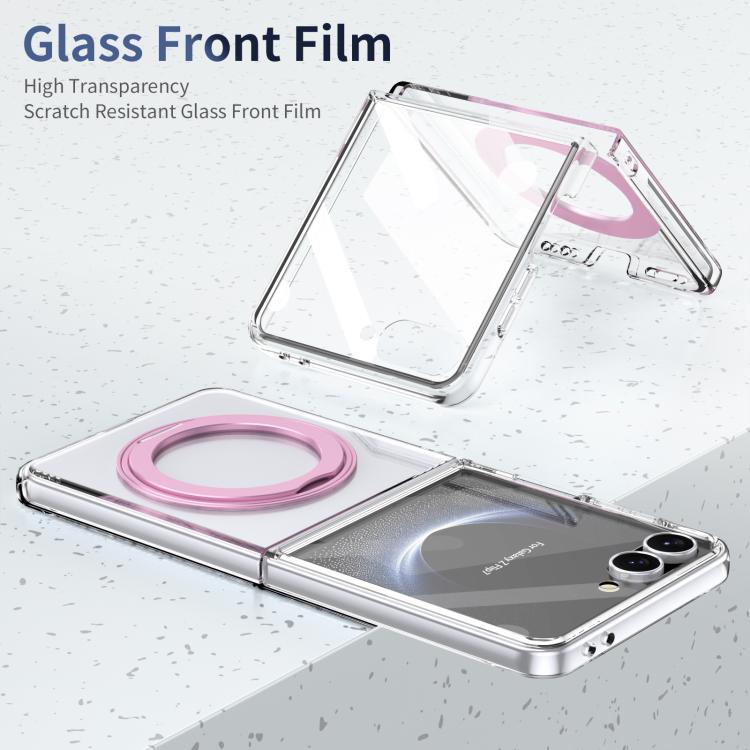 For Samsung Galaxy Z Flip7 5G Integrated Ice-feel High-transparency 360-Degree Rotating Stand MagSafe Folding Phone Case