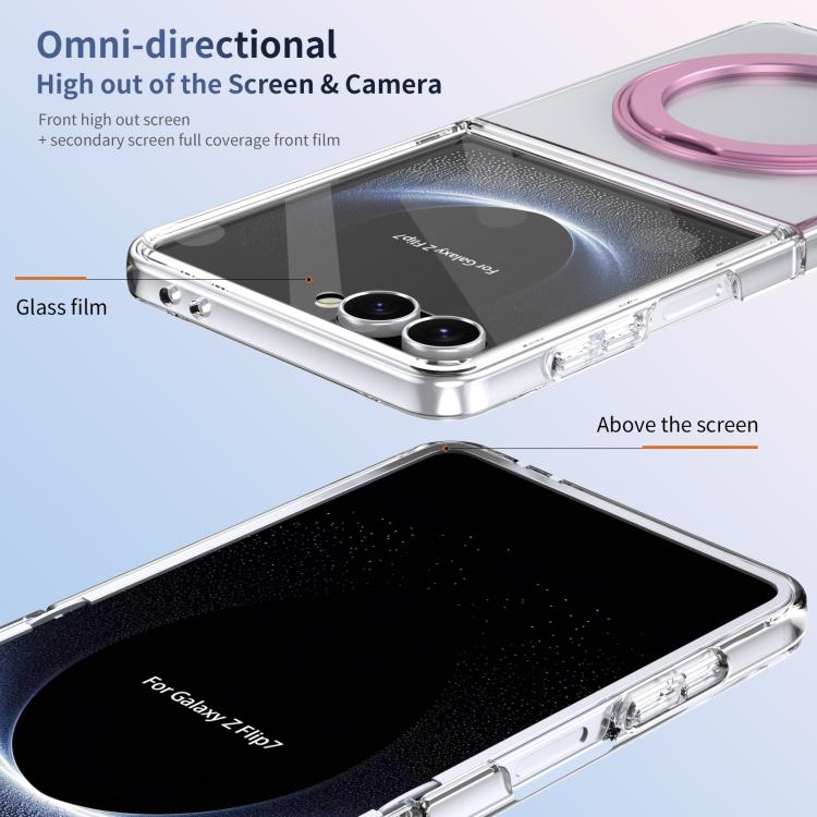 For Samsung Galaxy Z Flip7 5G Integrated Ice-feel High-transparency 360-Degree Rotating Stand MagSafe Folding Phone Case