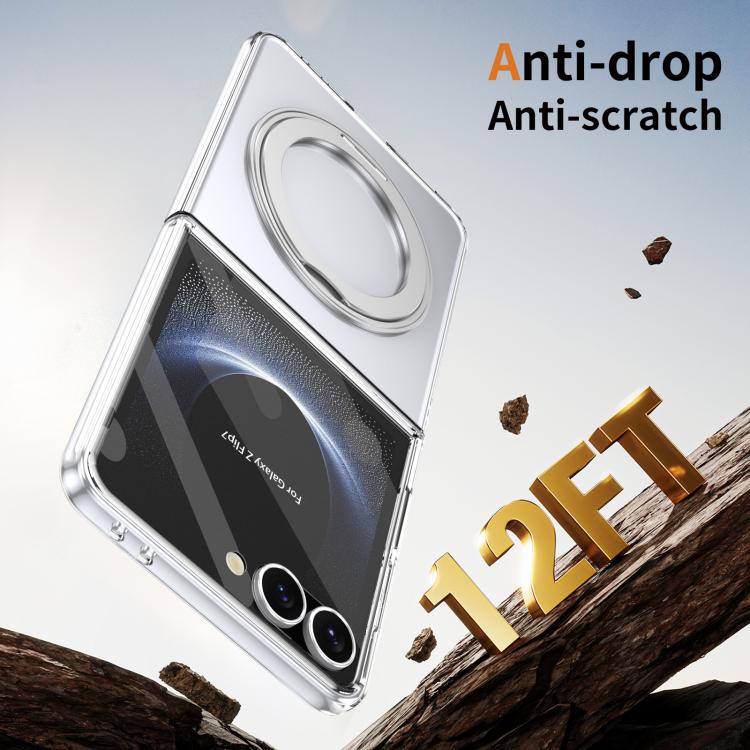 For Samsung Galaxy Z Flip7 5G Integrated Ice-feel High-transparency 360-Degree Rotating Stand MagSafe Folding Phone Case