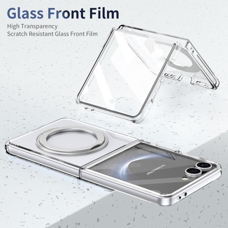 For Samsung Galaxy Z Flip7 5G Integrated Ice-feel High-transparency 360-Degree Rotating Stand MagSafe Folding Phone Case