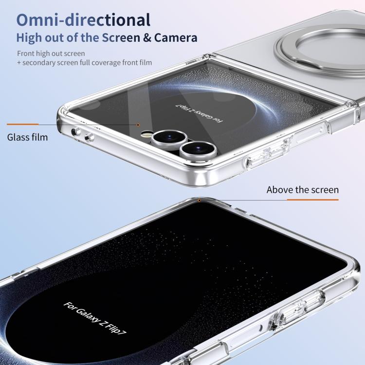 For Samsung Galaxy Z Flip7 5G Integrated Ice-feel High-transparency 360-Degree Rotating Stand MagSafe Folding Phone Case