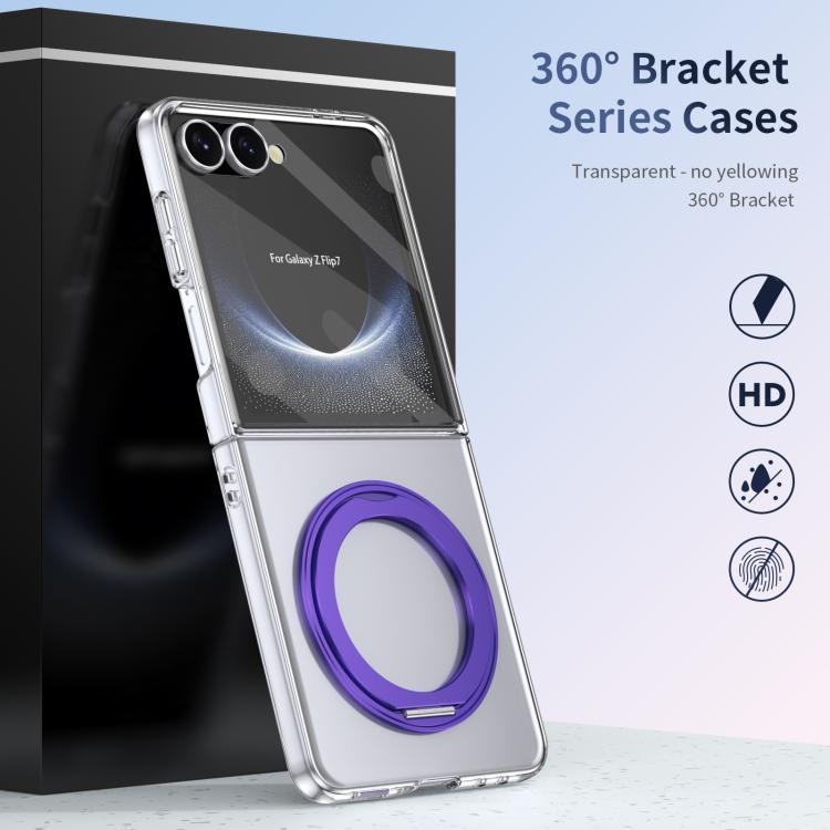For Samsung Galaxy Z Flip7 5G Integrated Ice-feel High-transparency 360-Degree Rotating Stand MagSafe Folding Phone Case