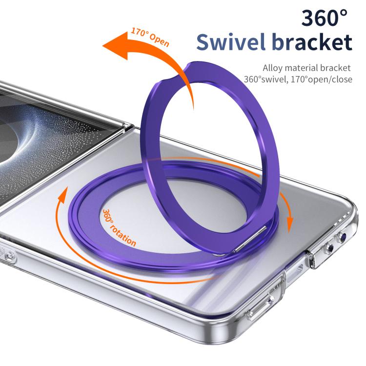 For Samsung Galaxy Z Flip7 5G Integrated Ice-feel High-transparency 360-Degree Rotating Stand MagSafe Folding Phone Case