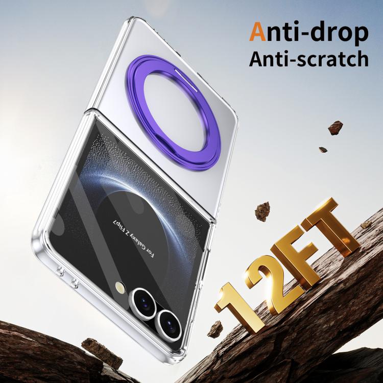 For Samsung Galaxy Z Flip7 5G Integrated Ice-feel High-transparency 360-Degree Rotating Stand MagSafe Folding Phone Case