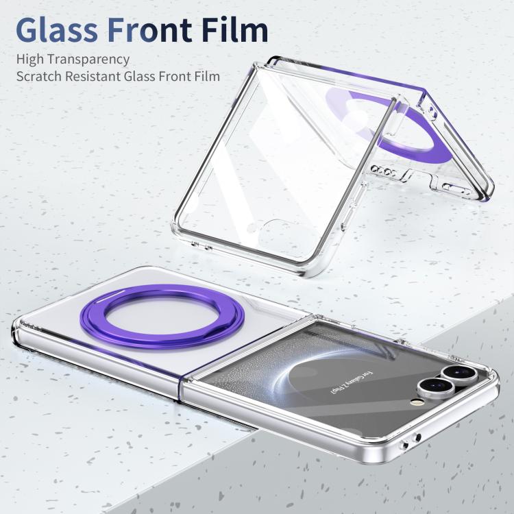 For Samsung Galaxy Z Flip7 5G Integrated Ice-feel High-transparency 360-Degree Rotating Stand MagSafe Folding Phone Case