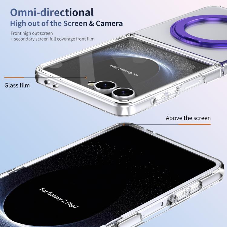 For Samsung Galaxy Z Flip7 5G Integrated Ice-feel High-transparency 360-Degree Rotating Stand MagSafe Folding Phone Case