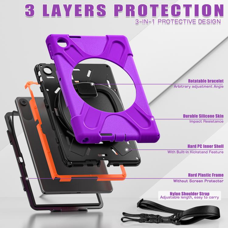 For Lenovo Tab 10.1 2025 / ZhaoYang K10c Silicone Hybrid PC Tablet Case with Holder & Shoulder Strap