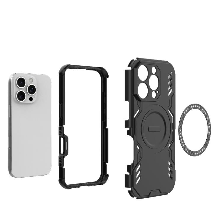 For iPhone 16 Pro Butterfly Armor MagSafe Magnetic Ring Shockproof Phone Case