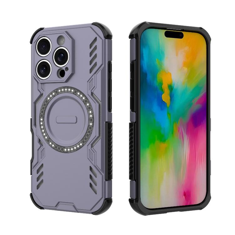 For iPhone 16 Pro Butterfly Armor MagSafe Magnetic Ring Shockproof Phone Case