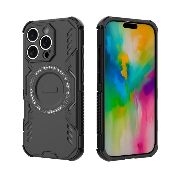 For iPhone 16 Pro Butterfly Armor MagSafe Magnetic Ring Shockproof Phone Case