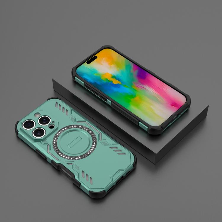 For iPhone 16 Pro Butterfly Armor MagSafe Magnetic Ring Shockproof Phone Case