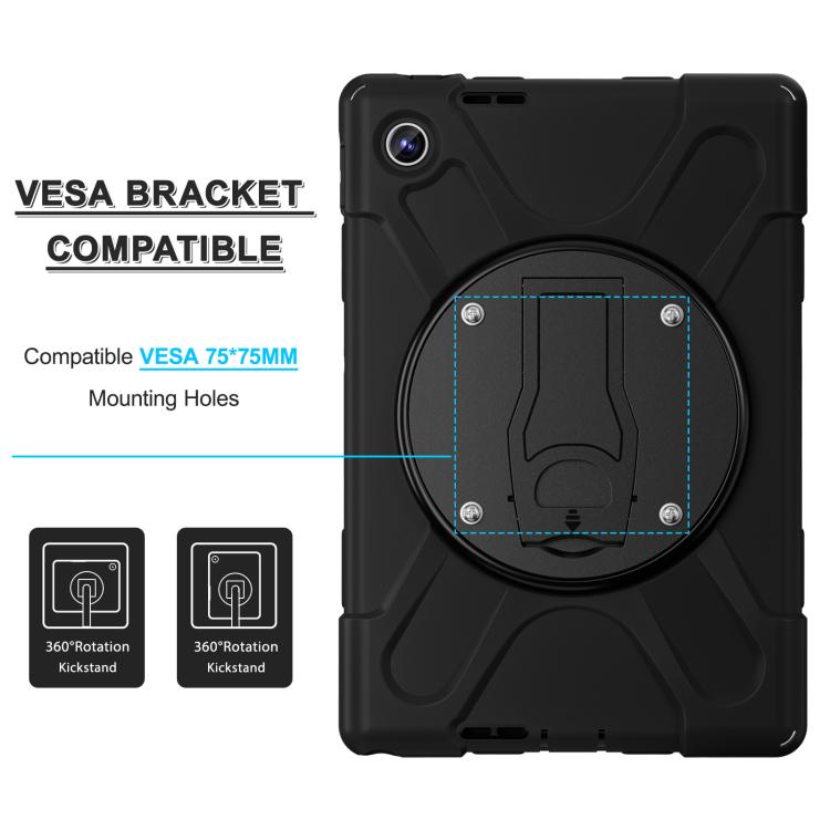 For Lenovo Tab 10.1 2025 / ZhaoYang K10c Silicone Hybrid PC Tablet Case with Shoulder Strap - Black