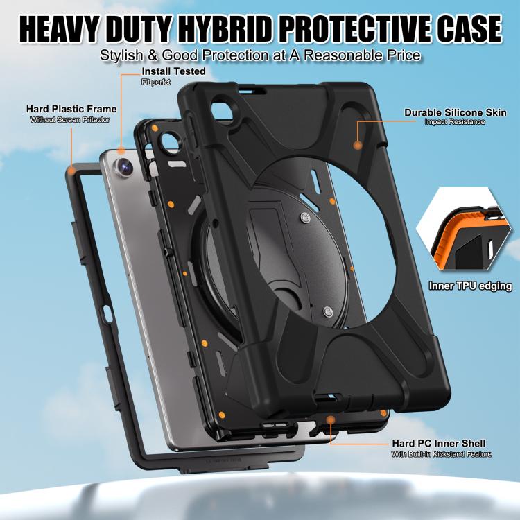 For Lenovo Tab 10.1 2025 / ZhaoYang K10c Silicone Hybrid PC Tablet Case with Shoulder Strap - Black