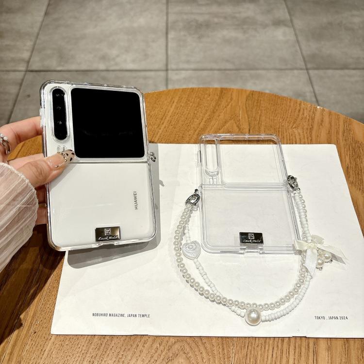 For Huawei Pura X TPU Side Buckle Bead Bracelet Portable Phone Case - Transparent