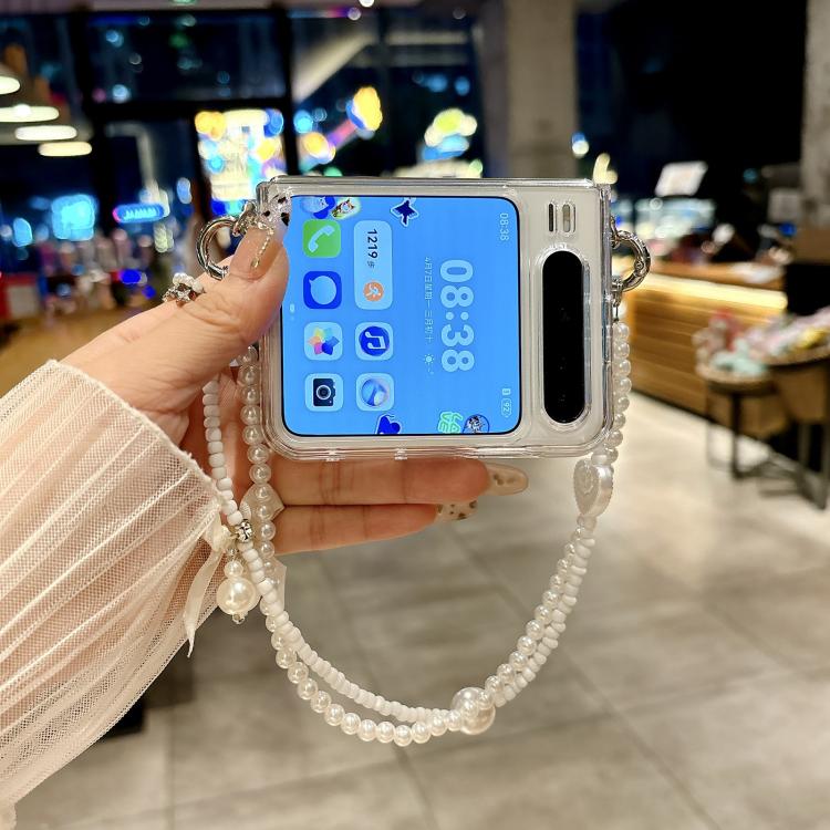 For Huawei Pura X TPU Side Buckle Bead Bracelet Portable Phone Case - Transparent
