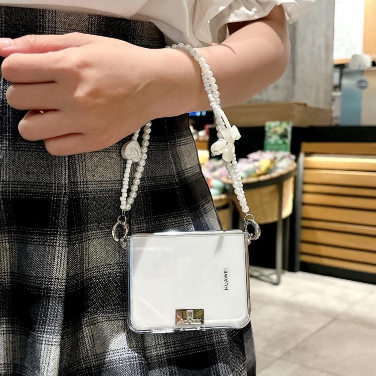 For Huawei Pura X TPU Side Buckle Bead Bracelet Portable Phone Case - Transparent