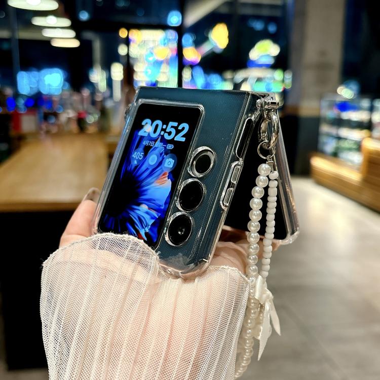 For ZTE nubia Flip2 TPU Side Buckle Bead Bracelet Portable Phone Case - Transparent