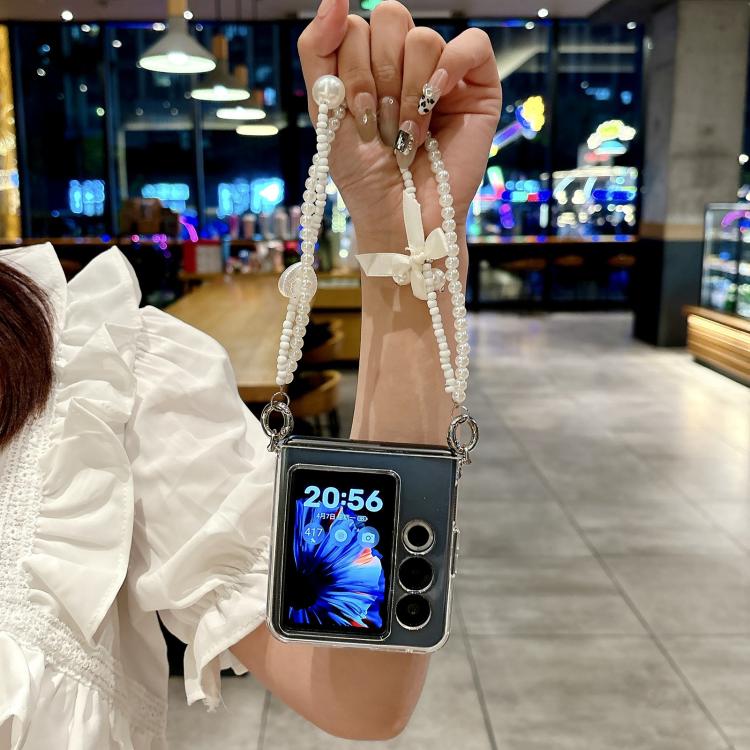 For ZTE nubia Flip2 TPU Side Buckle Bead Bracelet Portable Phone Case - Transparent