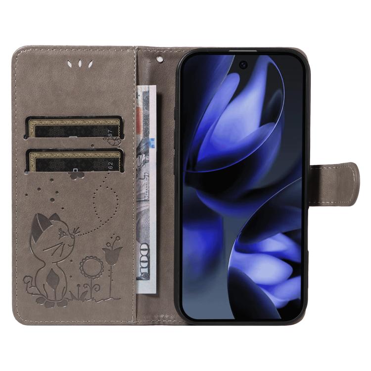 For Google Pixel 10 / 10 Pro Global Cat and Bee Embossed Flip Leather Phone Case