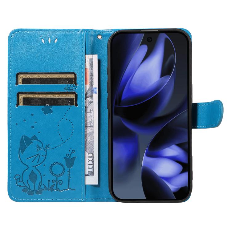 For Google Pixel 10 / 10 Pro Global Cat and Bee Embossed Flip Leather Phone Case