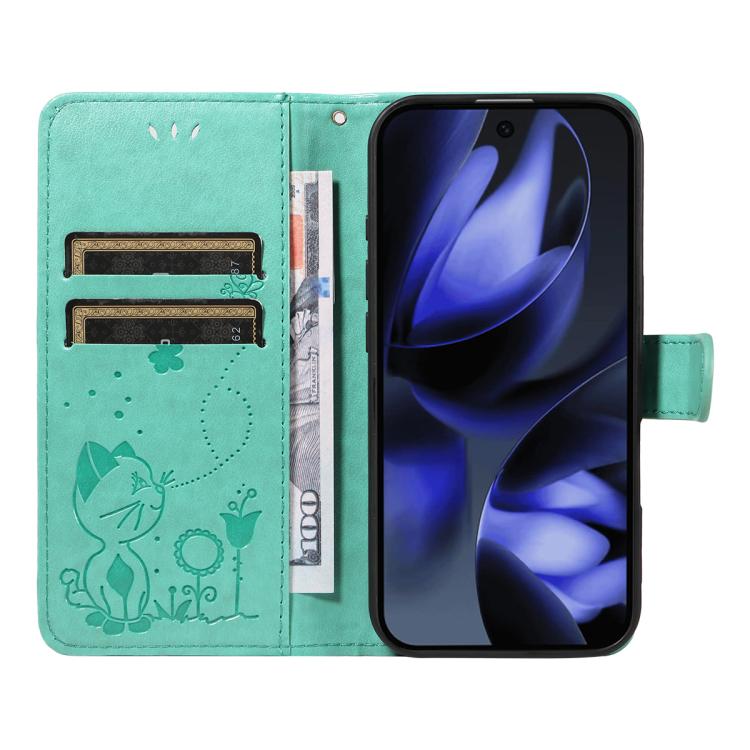 For Google Pixel 10 / 10 Pro Global Cat and Bee Embossed Flip Leather Phone Case