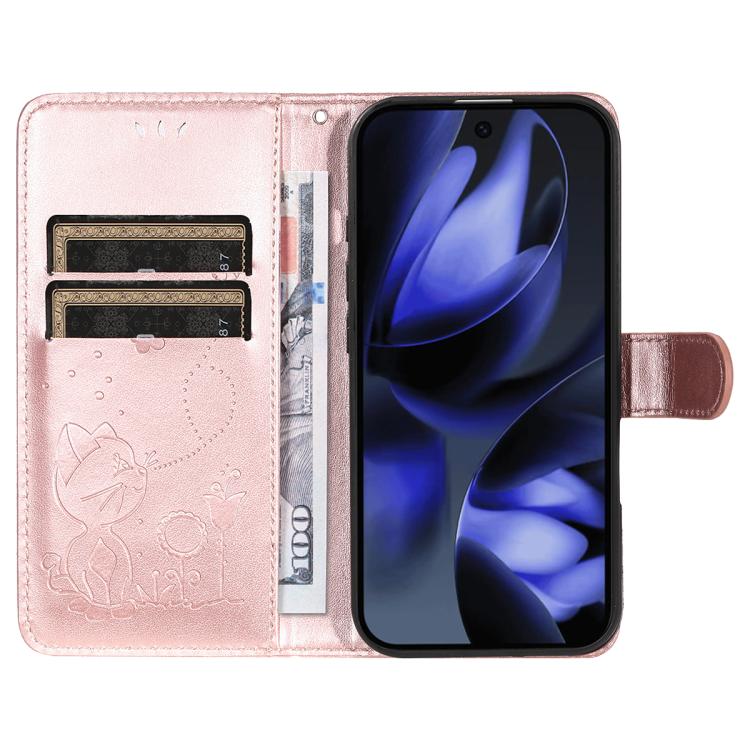 For Google Pixel 10 / 10 Pro Global Cat and Bee Embossed Flip Leather Phone Case