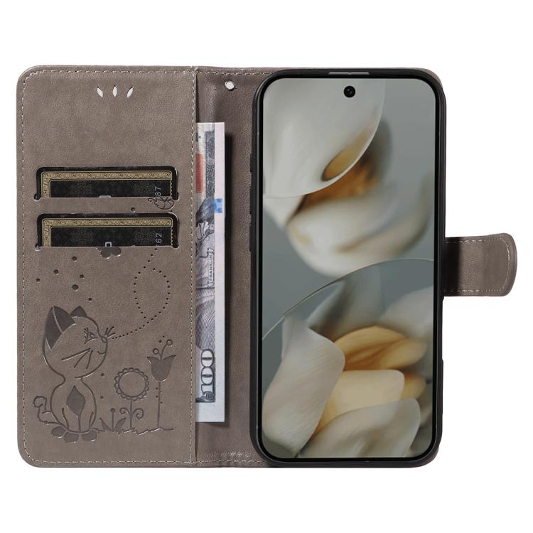 For Google Pixel 10 Pro XL 5G Global Cat and Bee Embossed Flip Leather Phone Case