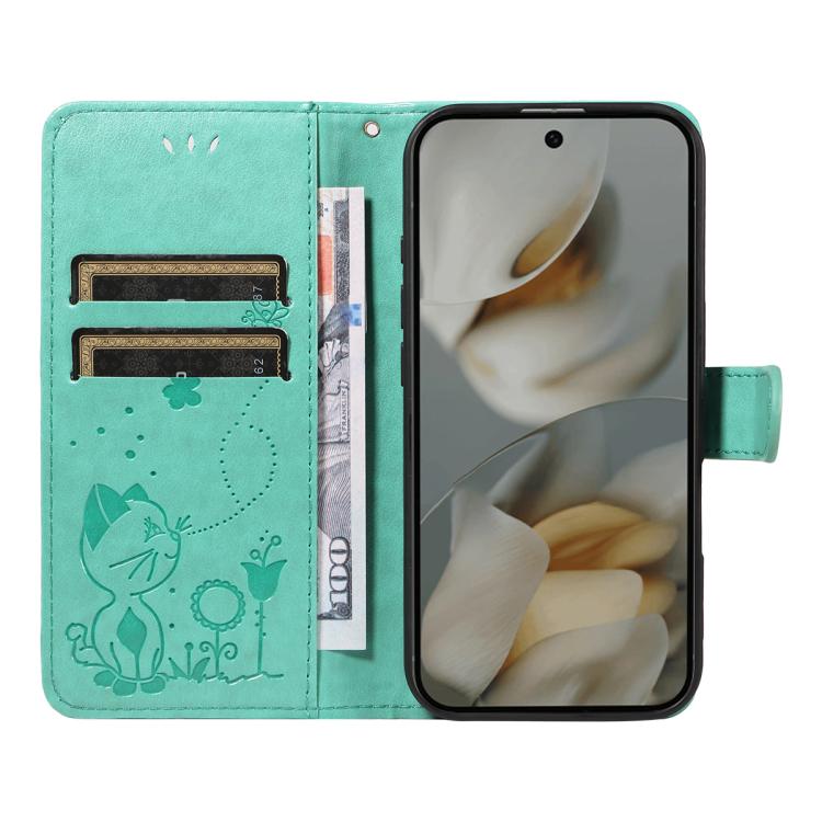 For Google Pixel 10 Pro XL 5G Global Cat and Bee Embossed Flip Leather Phone Case