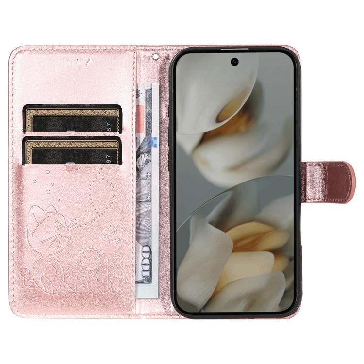 For Google Pixel 10 Pro XL 5G Global Cat and Bee Embossed Flip Leather Phone Case