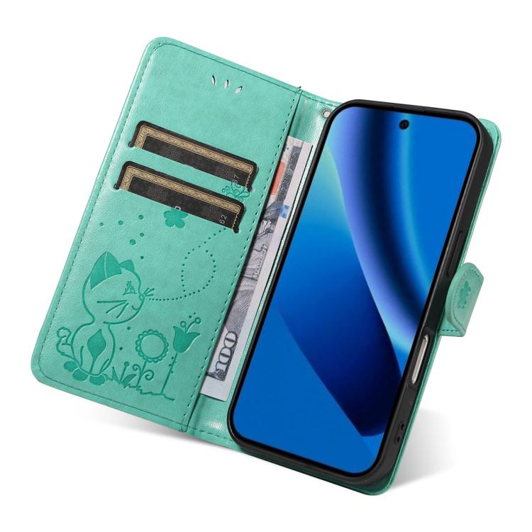For Google Pixel 10a Cat and Bee Embossed Flip Leather Phone Case