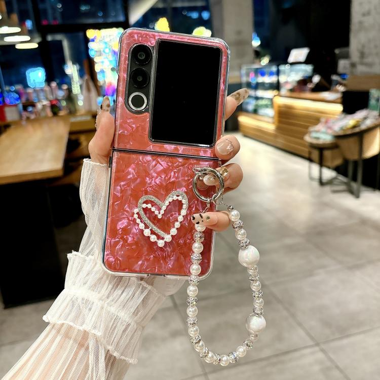 For ZTE nubia Flip2 Pearlescent Shell Texture Heart Pattern Phone Case with Bracelet