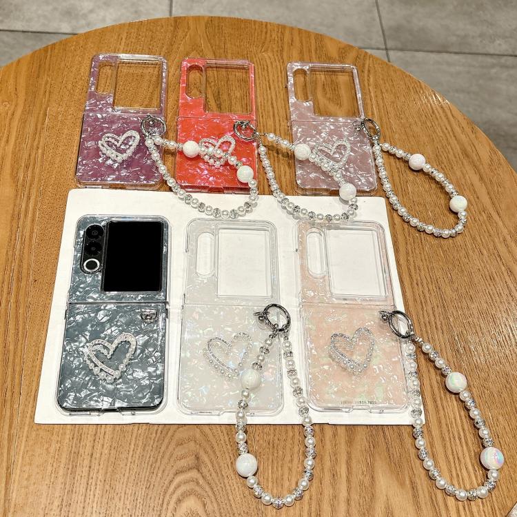For ZTE nubia Flip2 Pearlescent Shell Texture Heart Pattern Phone Case with Bracelet