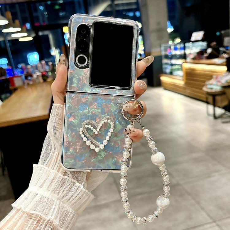 For ZTE nubia Flip2 Pearlescent Shell Texture Heart Pattern Phone Case with Bracelet