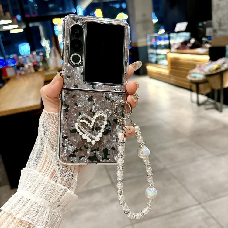 For ZTE nubia Flip2 Pearlescent Shell Texture Heart Pattern Phone Case with Bracelet