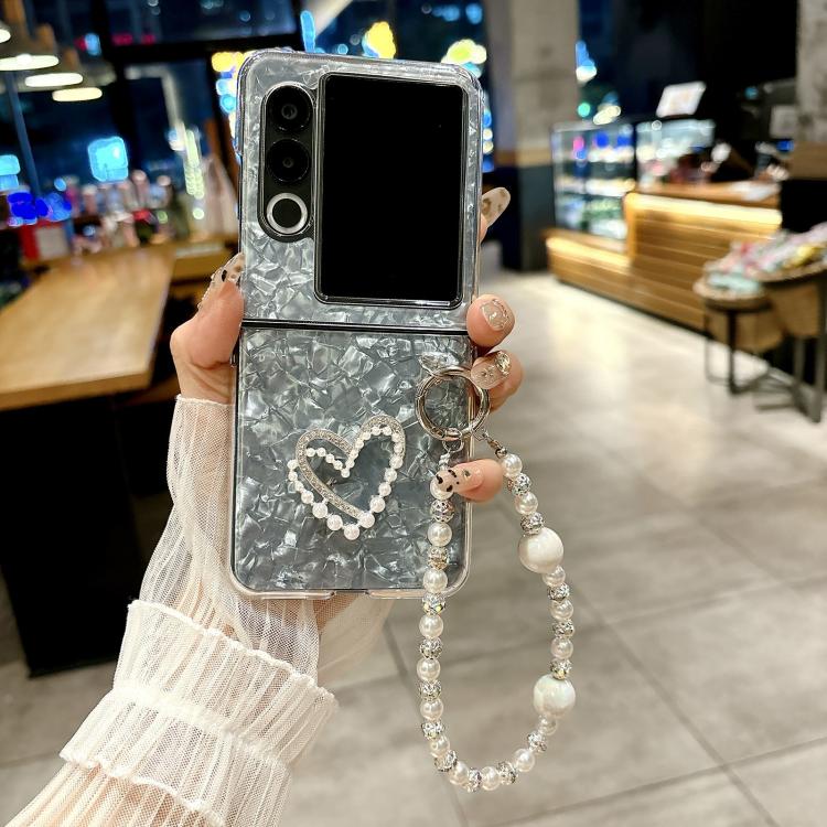 For ZTE nubia Flip2 Pearlescent Shell Texture Heart Pattern Phone Case with Bracelet