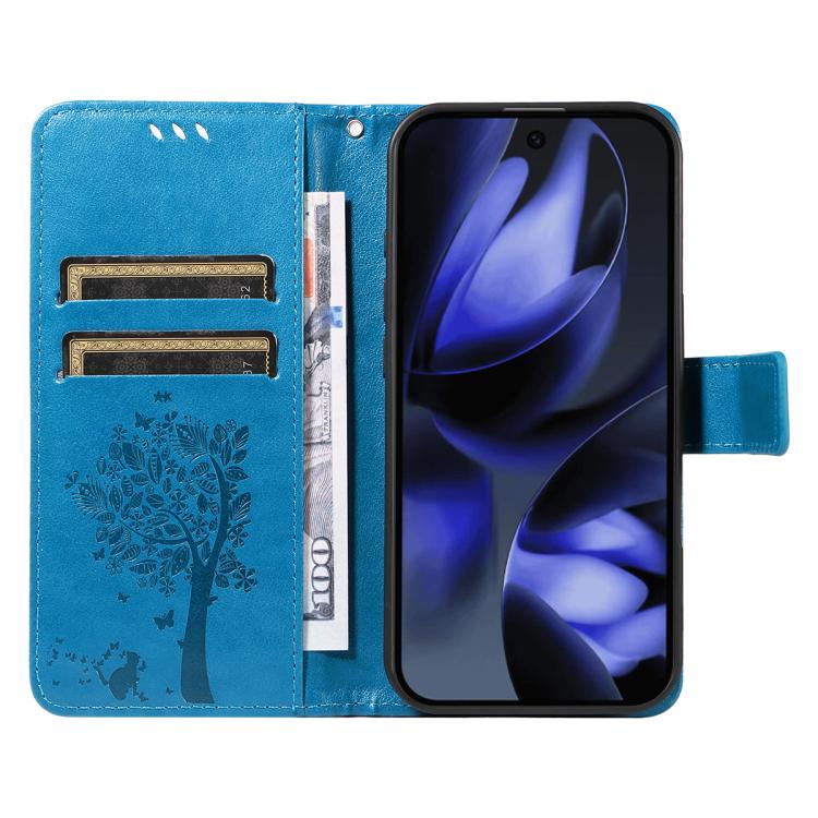 For Google Pixel 10 5G / 10 Pro 5G Global Tree & Cat Embossed Pattern Flip Leather Phone Case