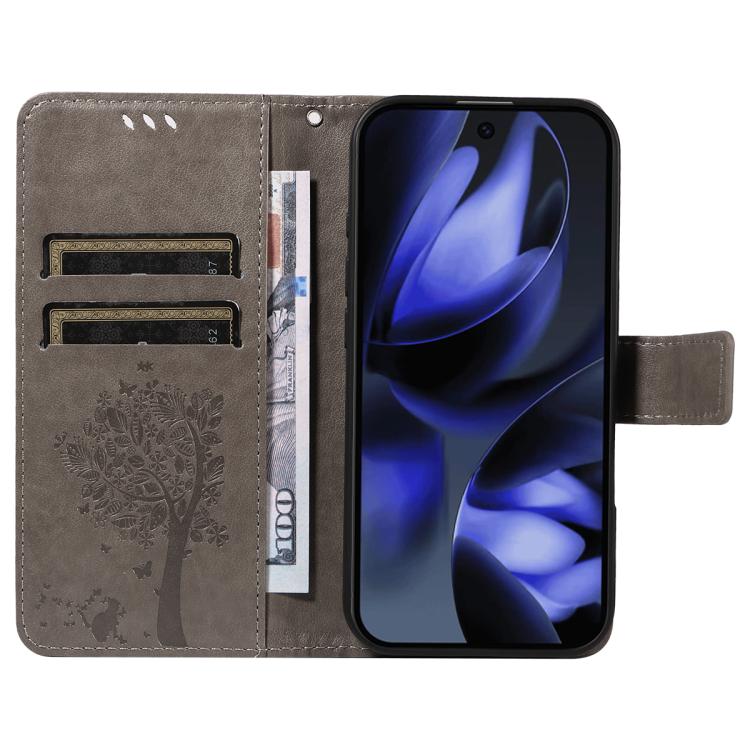 For Google Pixel 10 5G / 10 Pro 5G Global Tree & Cat Embossed Pattern Flip Leather Phone Case