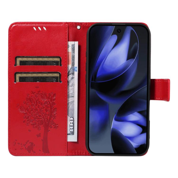 For Google Pixel 10 5G / 10 Pro 5G Global Tree & Cat Embossed Pattern Flip Leather Phone Case