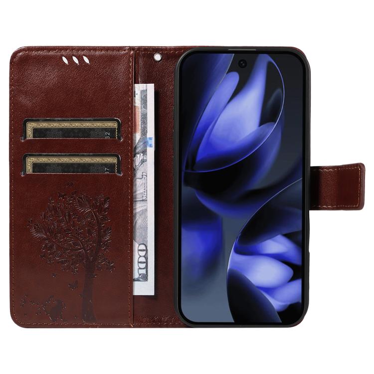 For Google Pixel 10 5G / 10 Pro 5G Global Tree & Cat Embossed Pattern Flip Leather Phone Case