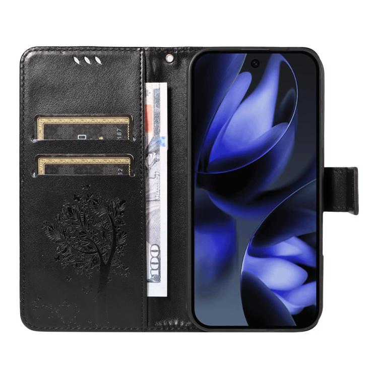 For Google Pixel 10 5G / 10 Pro 5G Global Tree & Cat Embossed Pattern Flip Leather Phone Case